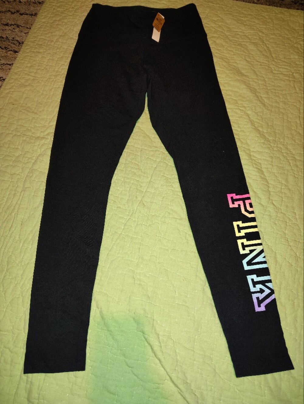 PINK Victoria's Secret Girls' Black Leggings with Rainbow Logo